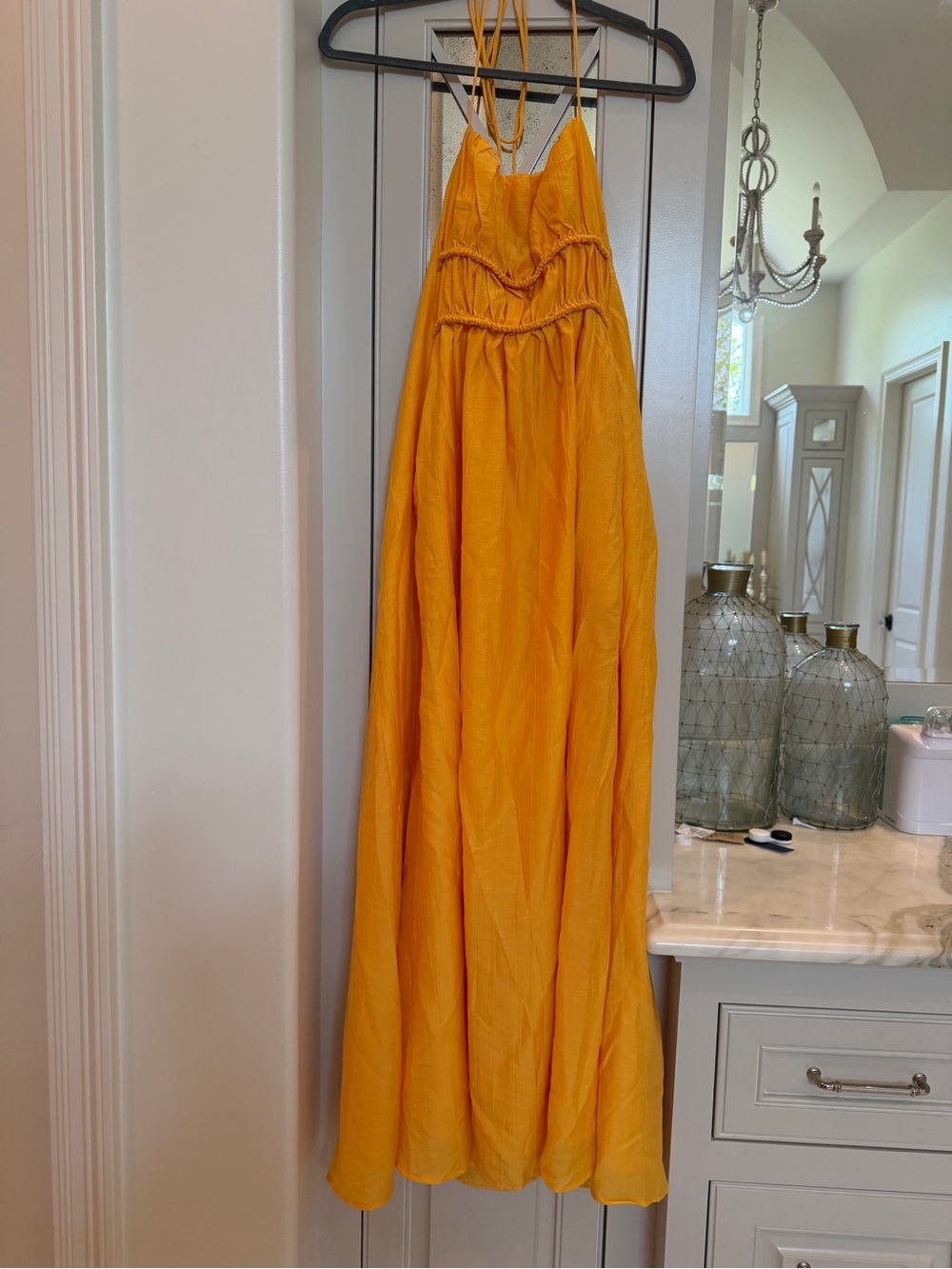 Line & Dot Sunburst Yellow Halter Maxi Dress